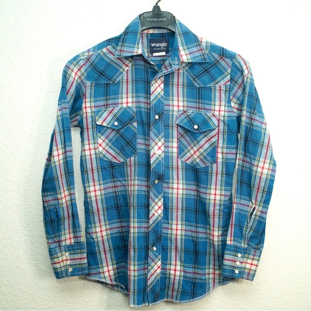 Wrangler Shirt Western Plaid Diamond Pearl Snaps Long Sleeve Cowboy Mens small - Picture 1 of 9